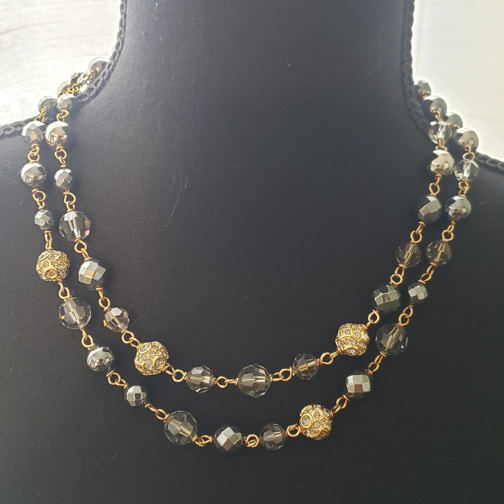 St. John Elegant Gold and Gray Crystal Necklace